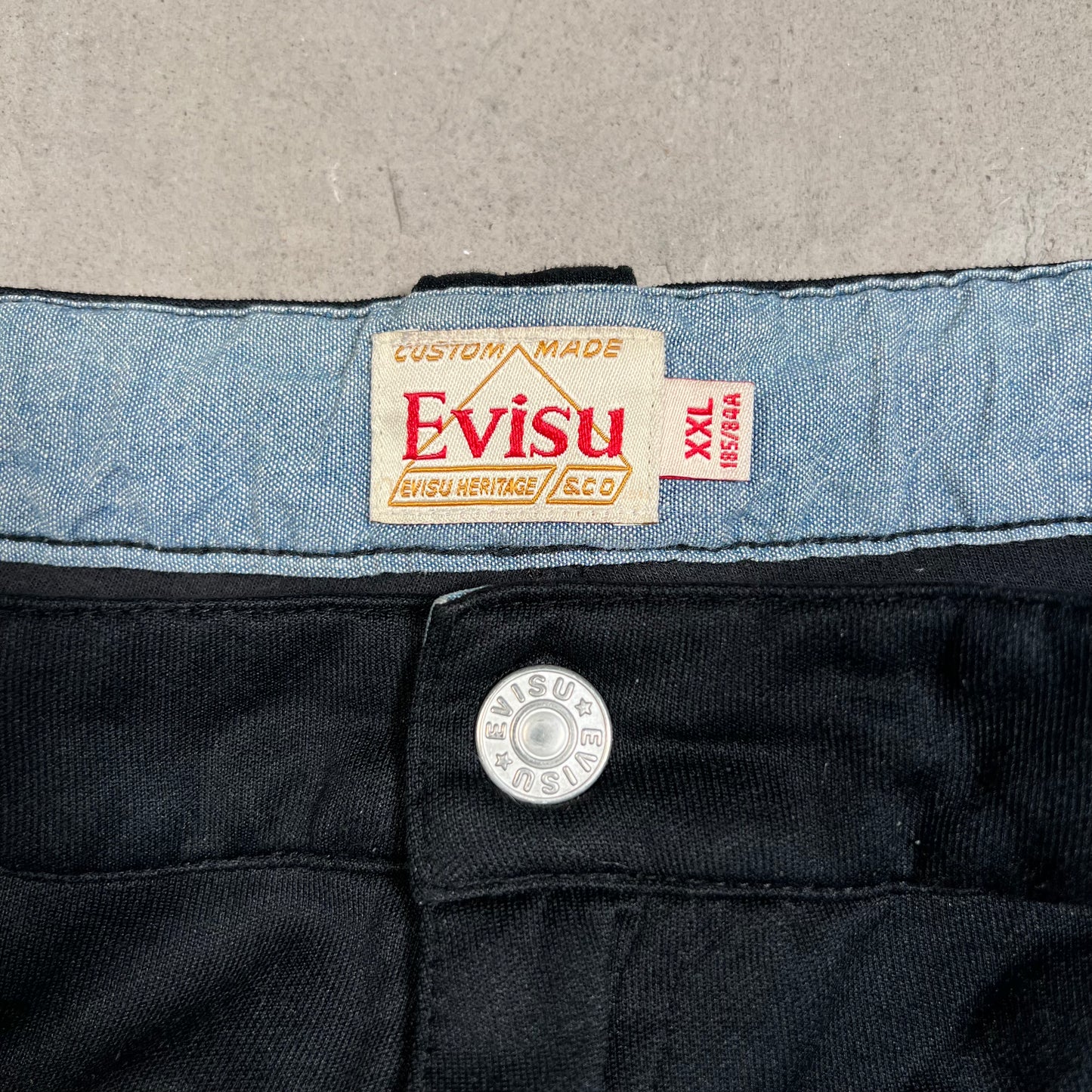 Evisu Big M Back Print Black Sweatpants Size XXL USED x17697