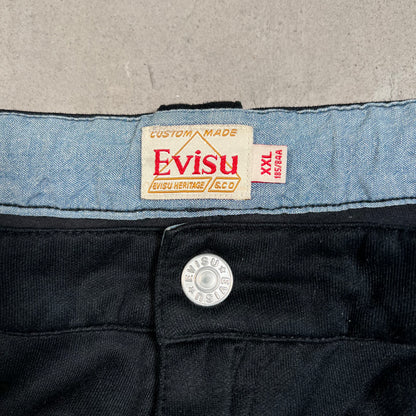 Evisu Big M Back Print Black Sweatpants Size XXL USED x17697