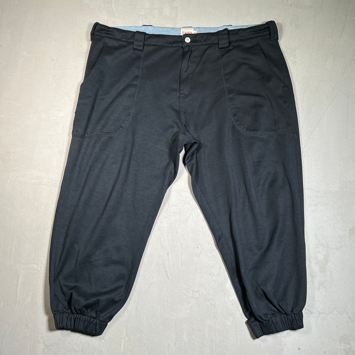 Evisu Big M Back Print Black Sweatpants Size XXL USED x17697