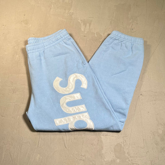 Supreme Satin Applique Light Blue Sweatpants Size Large USED x17752