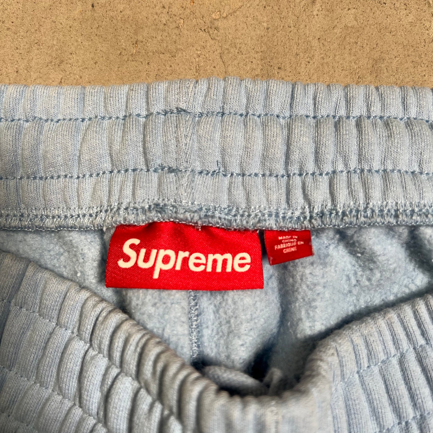 Supreme Satin Applique Light Blue Sweatpants Size Large USED x17752