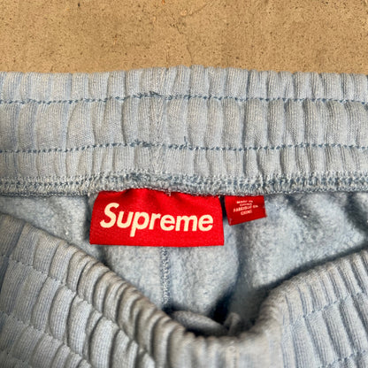 Supreme Satin Applique Light Blue Sweatpants Size Large USED x17752