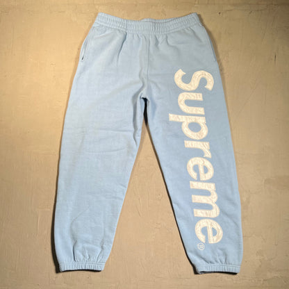 Supreme Satin Applique Light Blue Sweatpants Size Large USED x17752