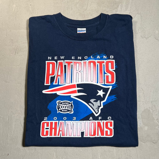 2003 New England Patriots Navy Super Bowl Tee Size XL USED v19099