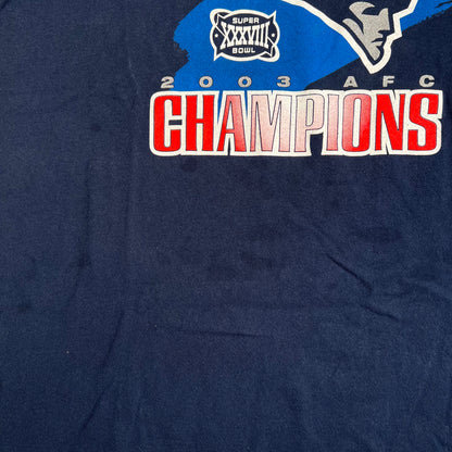 2003 New England Patriots Navy Super Bowl Tee Size XL USED v19099