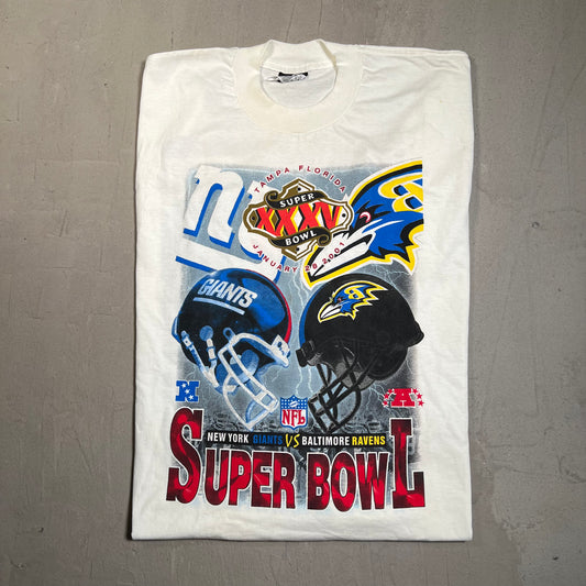2001 Giants Ravens Super Bowl White Longsleeve Size Medium USED v19545