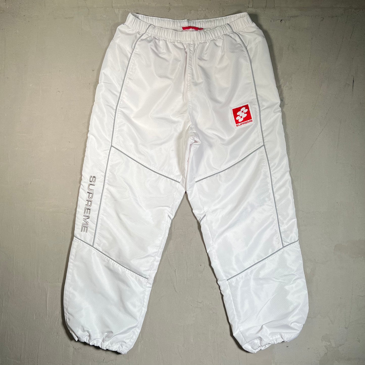 Supreme Reflective Piping White Trackpants Size Large USED x17751