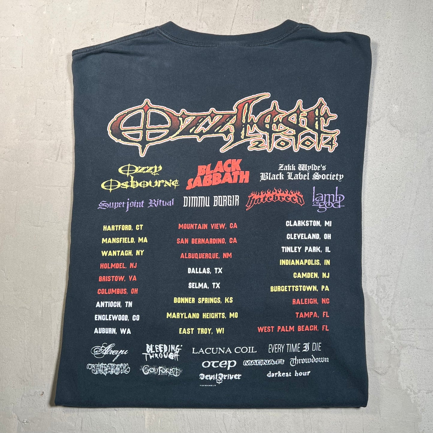 2004 Ozzfest Black Tour Tee Size XXL USED v19658