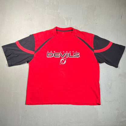 2009 New Jersey Devils Red Tee (Cropped) Size Large USED v19652