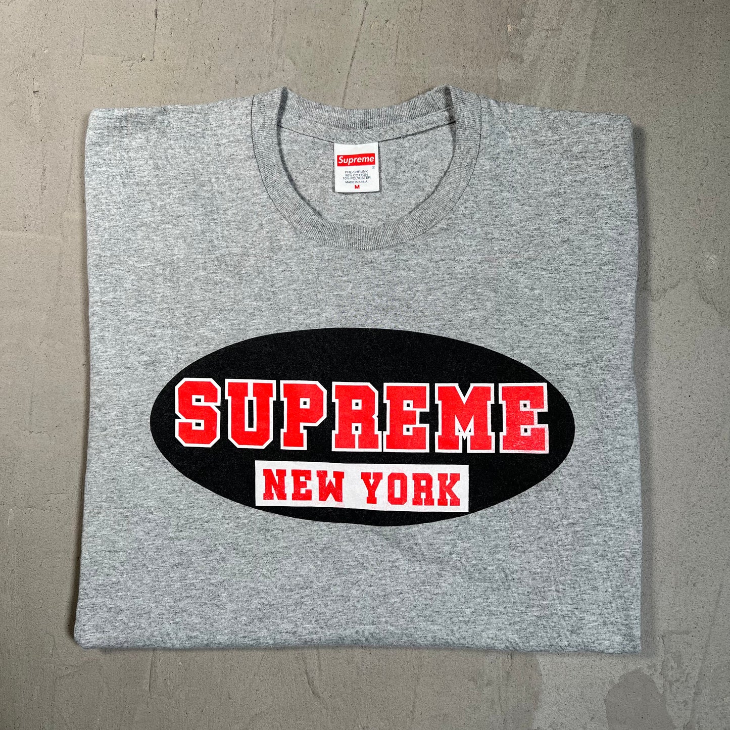 Superme New York Heather Grey Logo Tee Size Medium USED x17775
