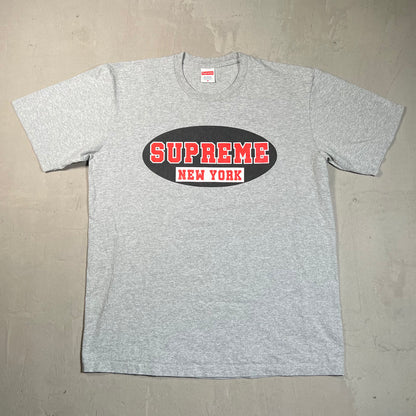 Superme New York Heather Grey Logo Tee Size Medium USED x17775