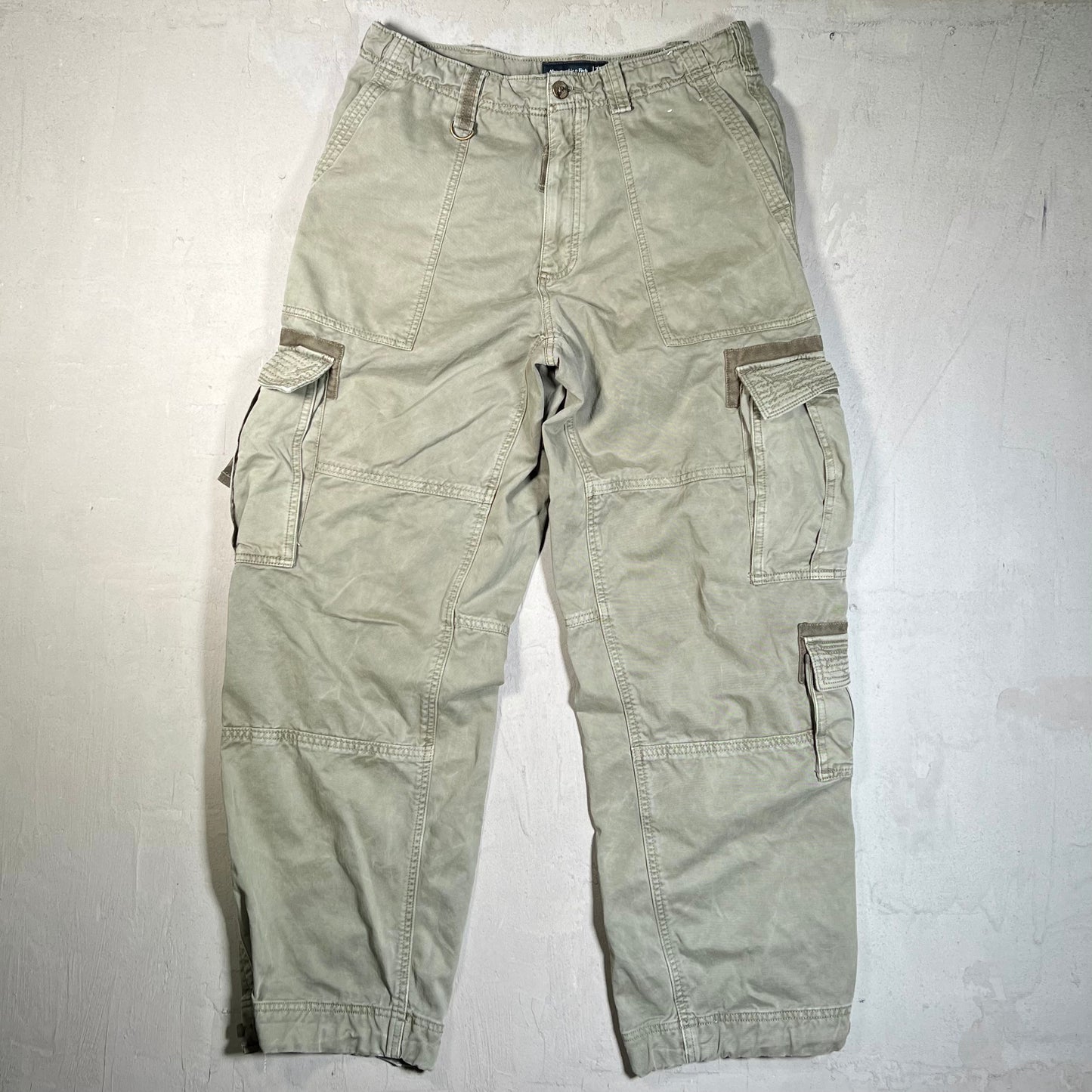 Y2K Abercrombie and Fitch Olive Green Heavyweight Cargo Pants Size 32 USED v19676