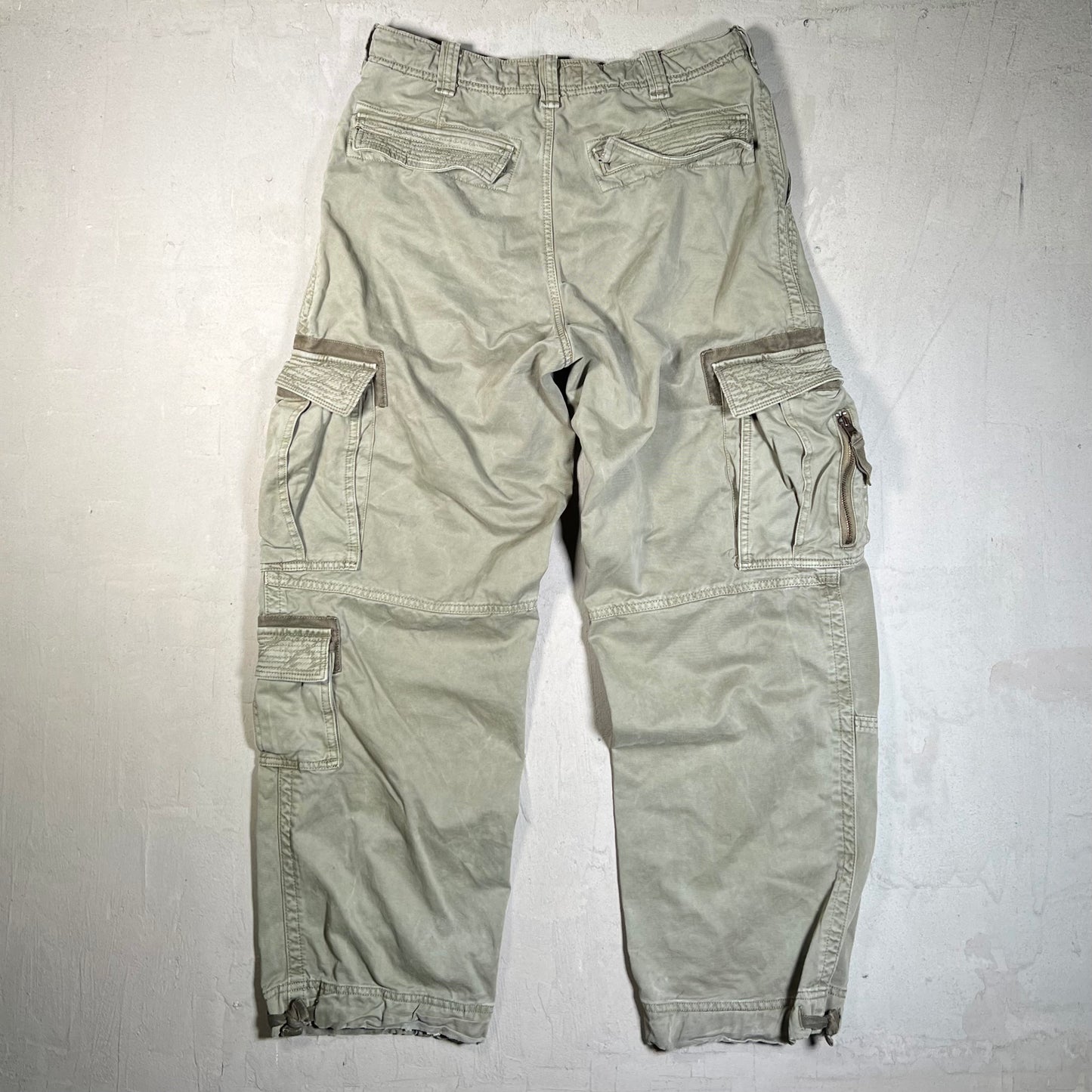 Y2K Abercrombie and Fitch Olive Green Heavyweight Cargo Pants Size 32 USED v19676