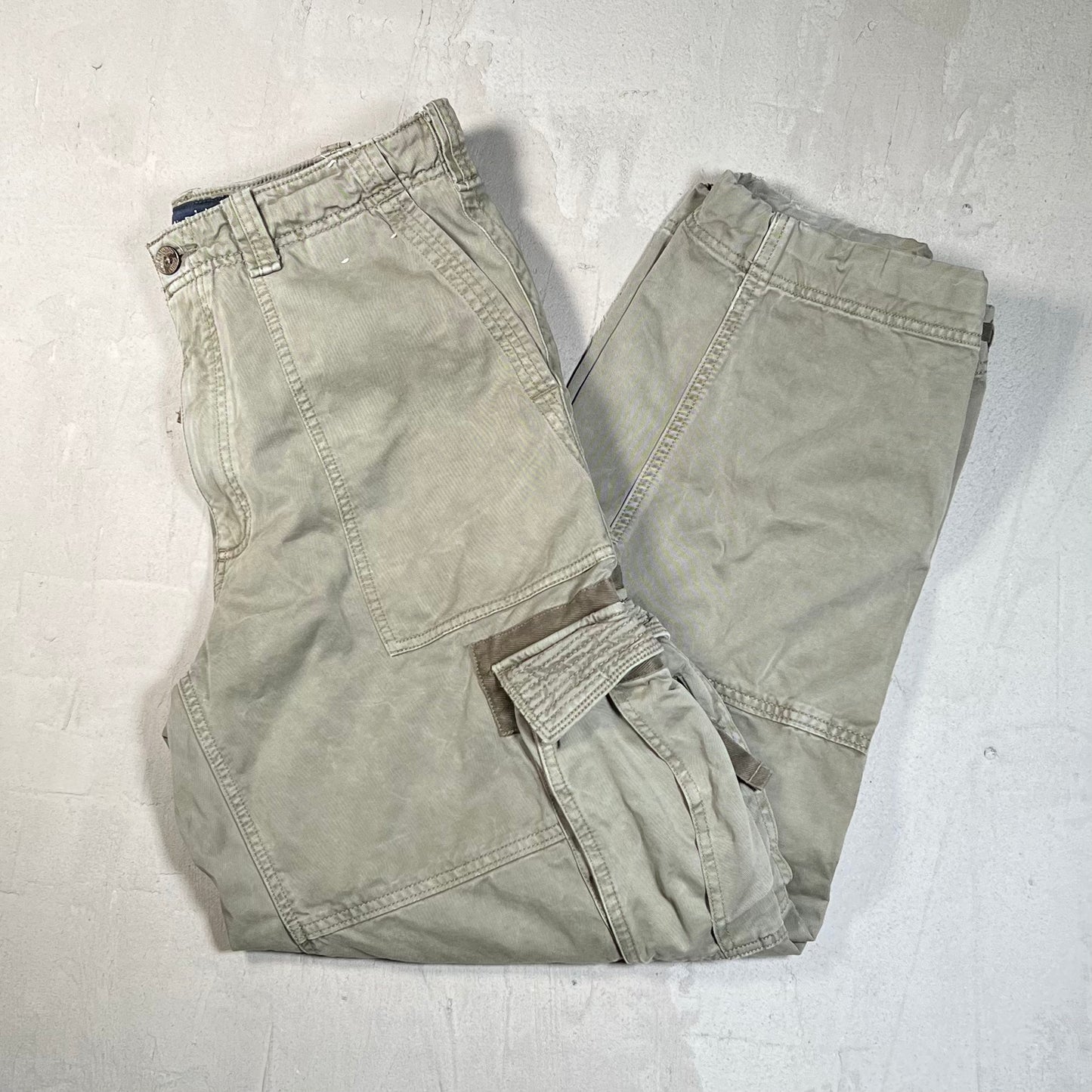 Y2K Abercrombie and Fitch Olive Green Heavyweight Cargo Pants Size 32 USED v19676
