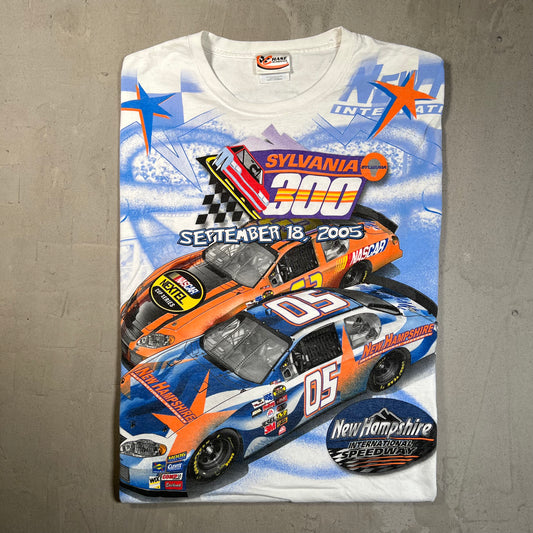 2005 Nascar "Miracle Mile" AOP White Tee Size Large USED v19675