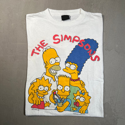 1990 The Simpsons Family Photo White Tee Size XL USED v19674