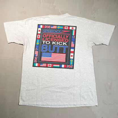 1990s Speedo Grey "Butt Kicked" Tee Size Large USED v19673