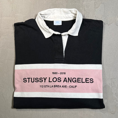 Stussy "Los Angeles" Black/Pink Longsleeve Rugby Polo Size Small USED x17800