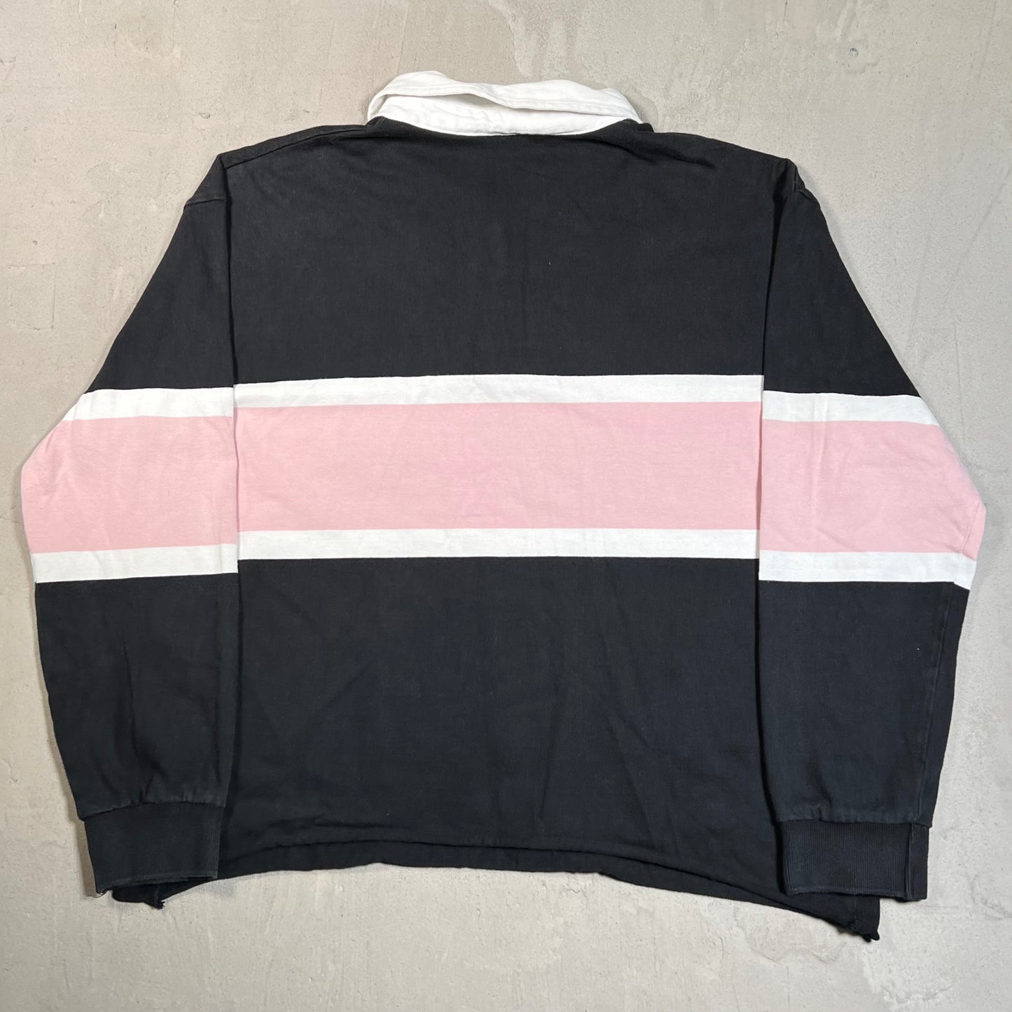Stussy "Los Angeles" Black/Pink Longsleeve Rugby Polo Size Small USED x17800