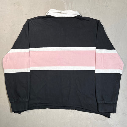 Stussy "Los Angeles" Black/Pink Longsleeve Rugby Polo Size Small USED x17800