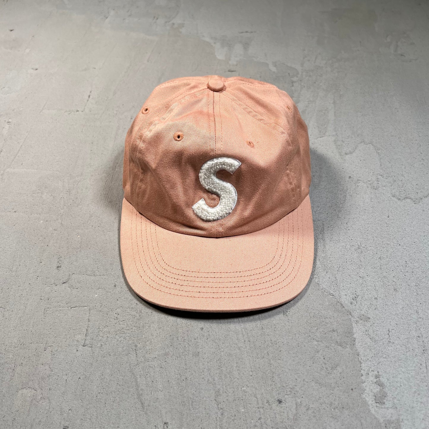Supreme Chenille S Logo Coral 6 Panel Hat (2016) USED x17822