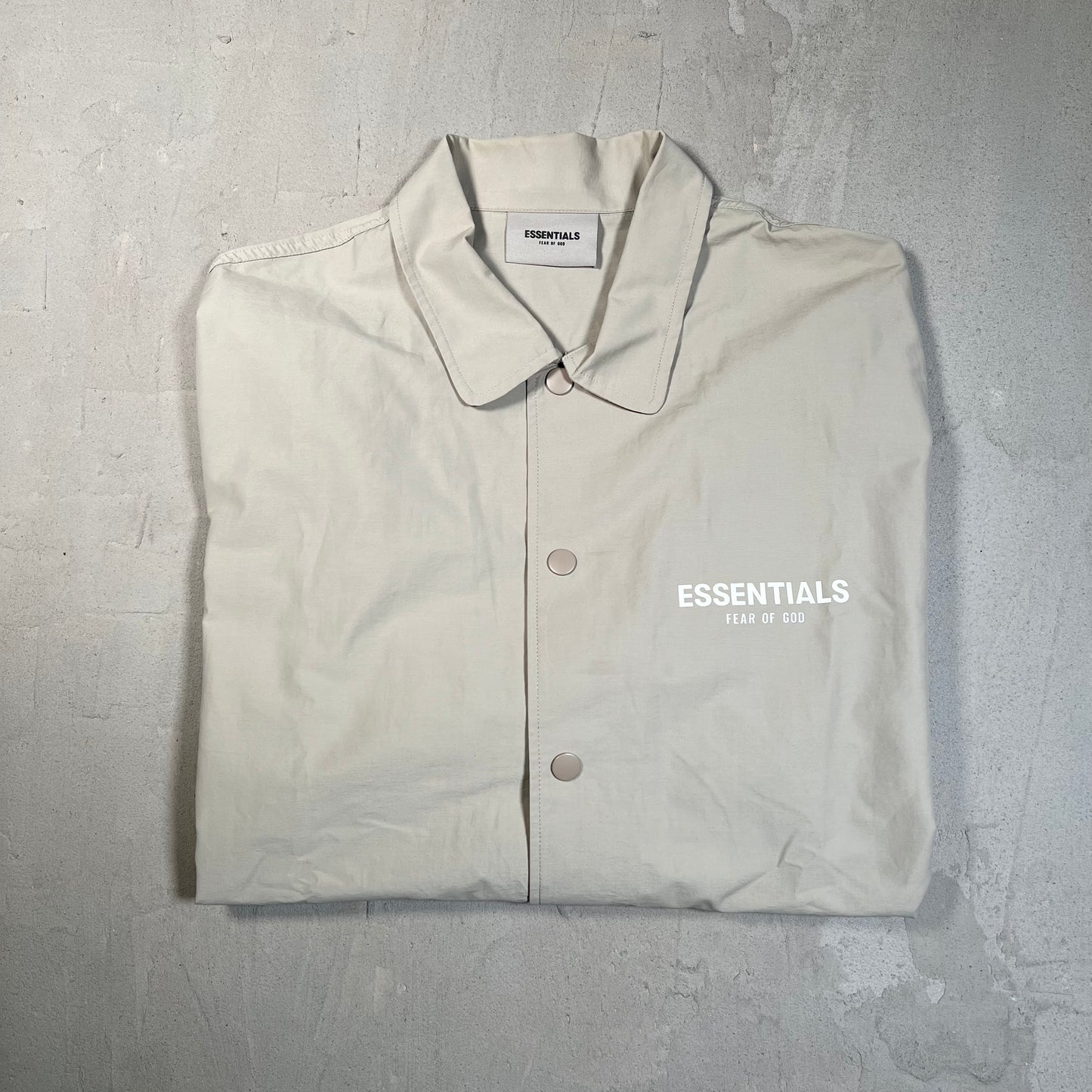 Fear of God FOG Essentials Cement Coach Button Up Jacket Size Medium USED x17825