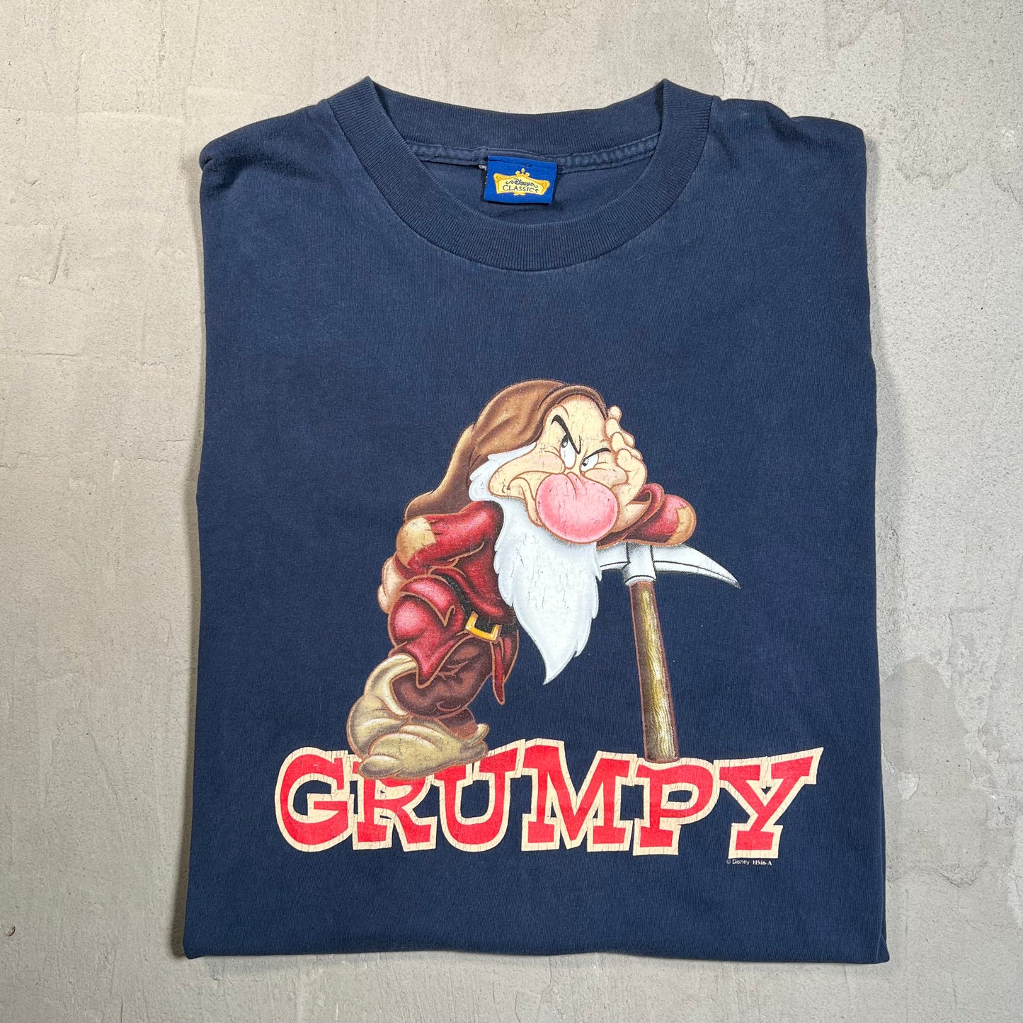1990s Disney Grumpy Dawrf Navy Tee Size XL USED