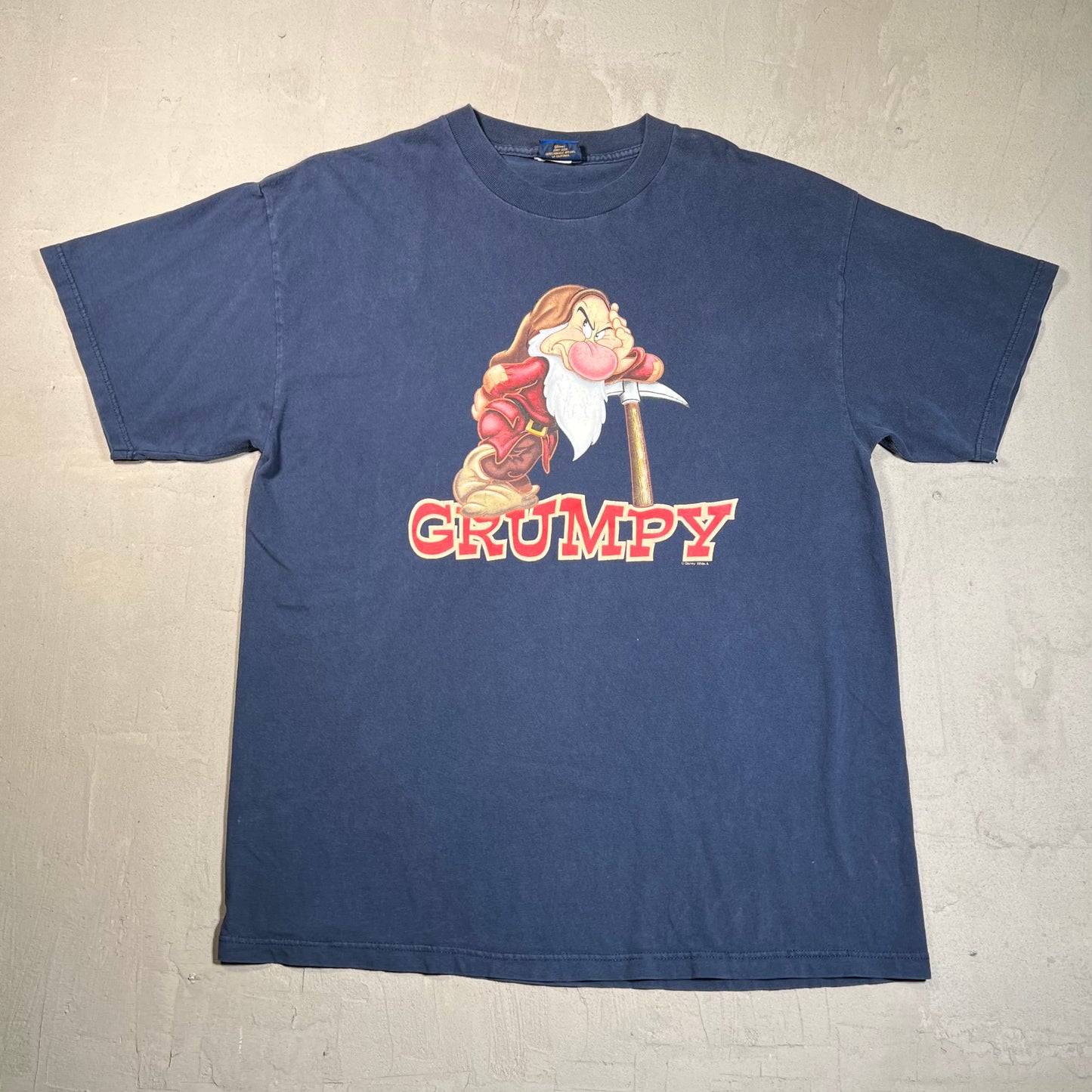 1990s Disney Grumpy Dawrf Navy Tee Size XL USED