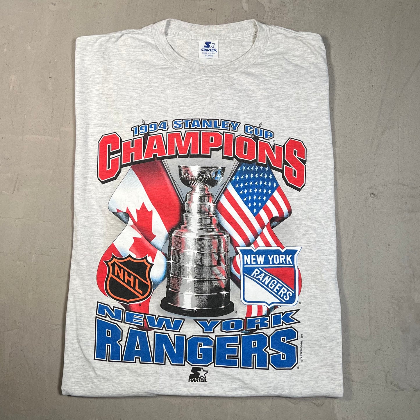1994 Stanley Cup NY Rangers Champs Grey Tee Size XL USED v19663