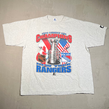 1994 Stanley Cup NY Rangers Champs Grey Tee Size XL USED v19663