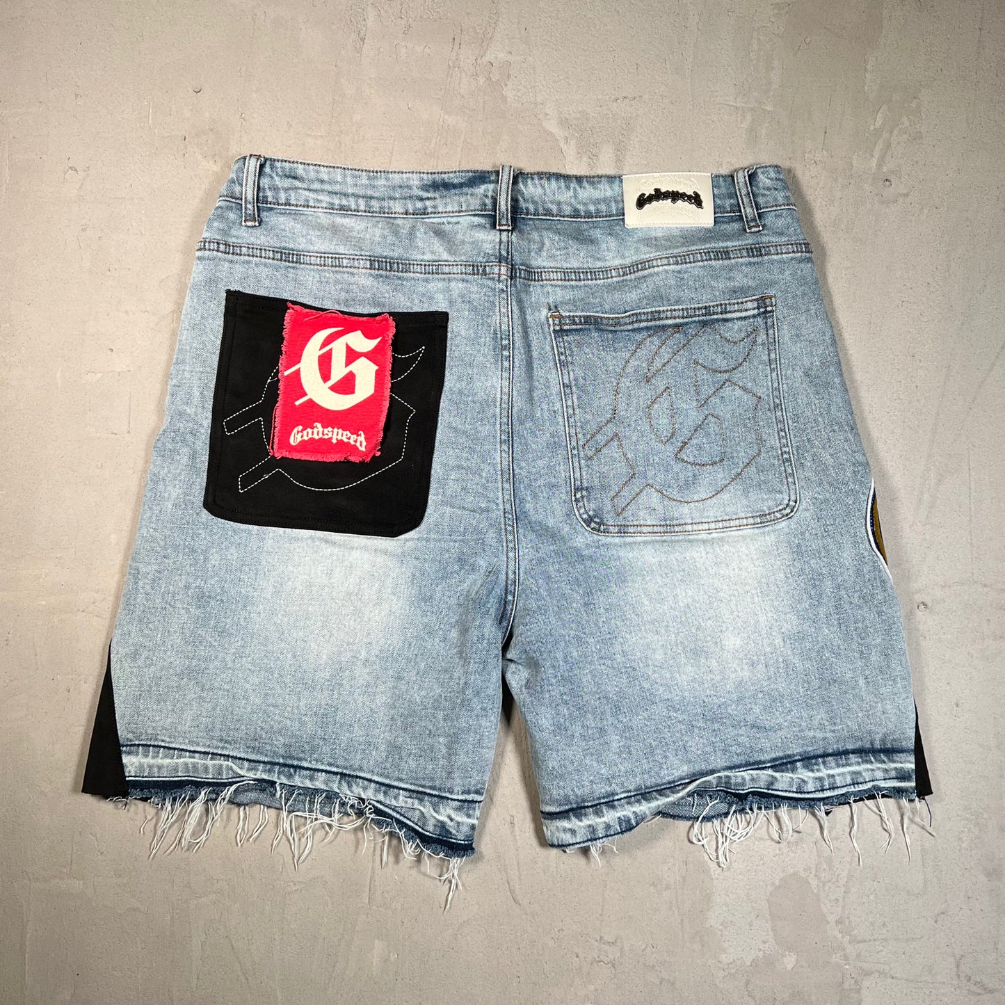 Godspeed Patchwork Blue Denim Jean Jhorts Size 36 USED x17787