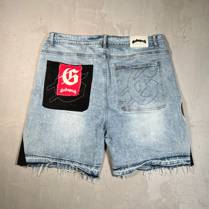 Godspeed Patchwork Blue Denim Jean Jhorts Size 36 USED x17787
