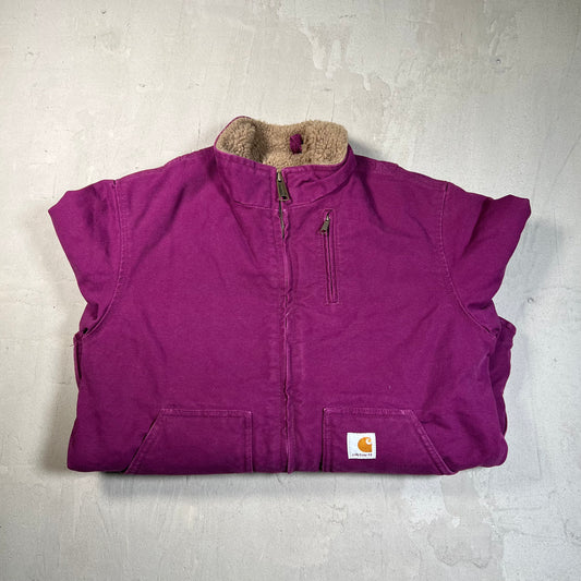 2000s Carhartt Women Purple Fleece Lined Workwear Jacket Size Large USED v19730