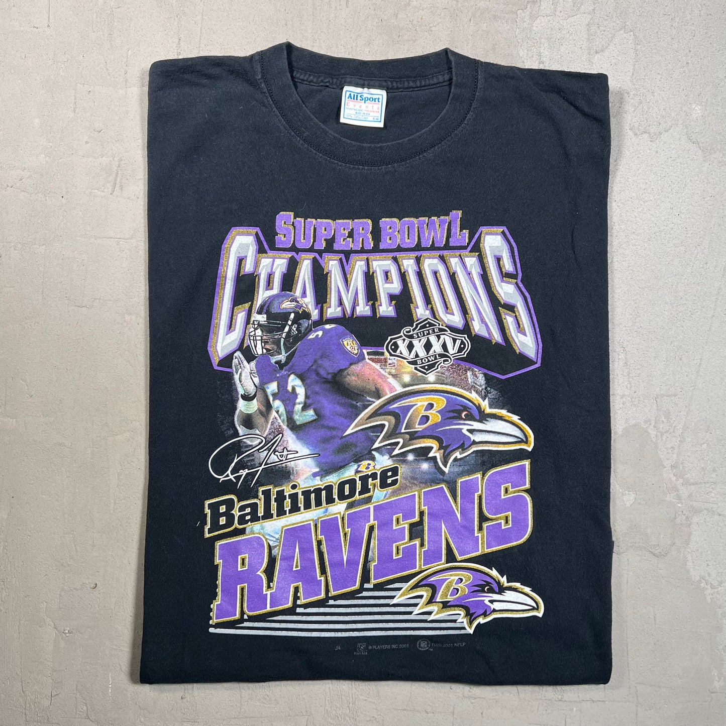 2001 Baltimore Ravens Championship Black Tee Size XL USED v19711