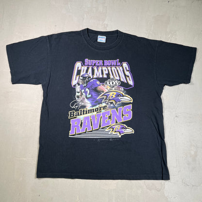 2001 Baltimore Ravens Championship Black Tee Size XL USED v19711
