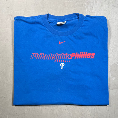 Y2K Nike Silver Tag Philadelphia Phillies Blue Tee Size XL USED v19713