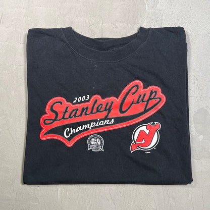 2003 New Jersey Devils Champions Black Tee Size XL USED v19709