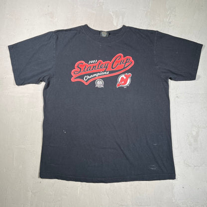 2003 New Jersey Devils Champions Black Tee Size XL USED v19709