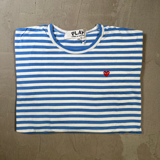 CDG Comme Des Garcons White/Light Blue Stripe Longsleeve Size XXL USED x17834