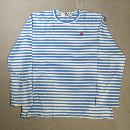 CDG Comme Des Garcons White/Light Blue Stripe Longsleeve Size XXL USED x17834