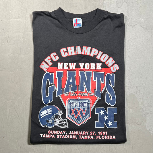 1991 New York Giants NFC Champs Tee Black Size XL USED v19707