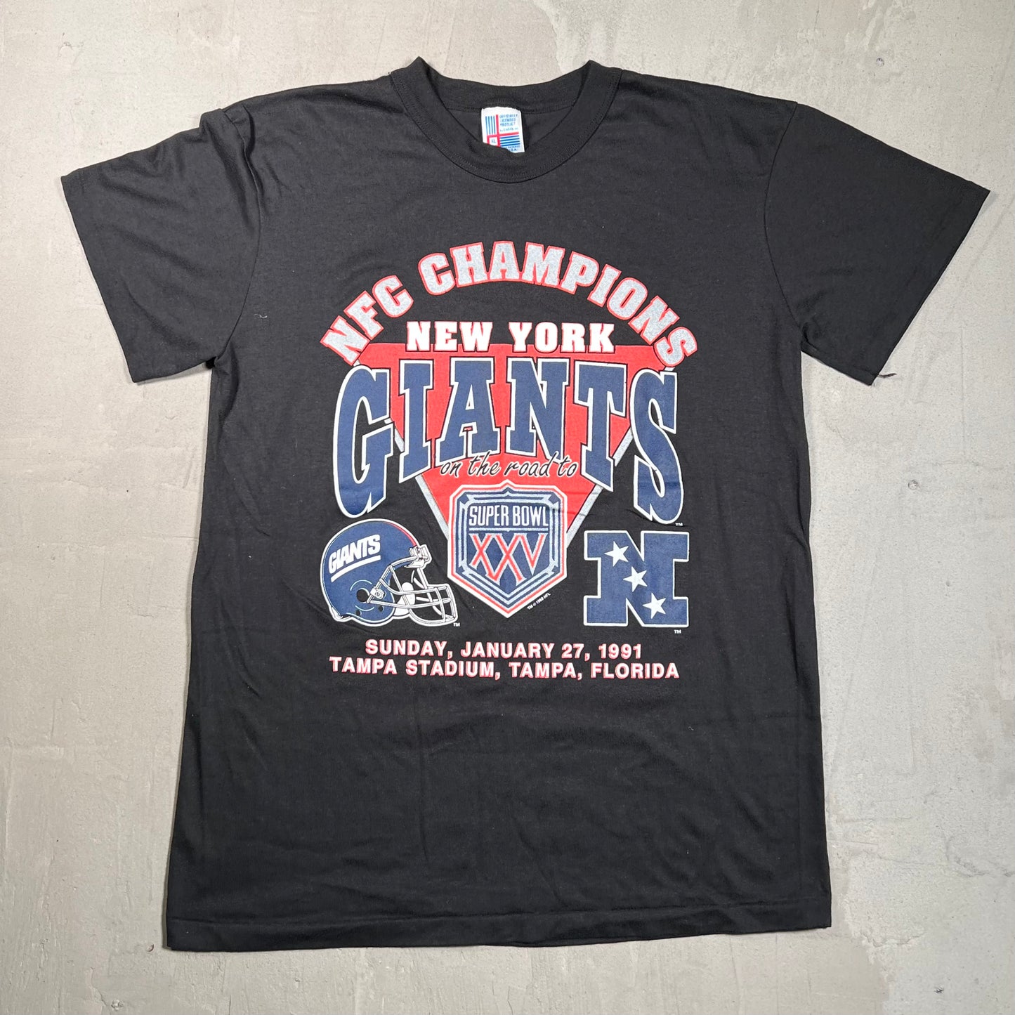 1991 New York Giants NFC Champs Tee Black Size XL USED v19707