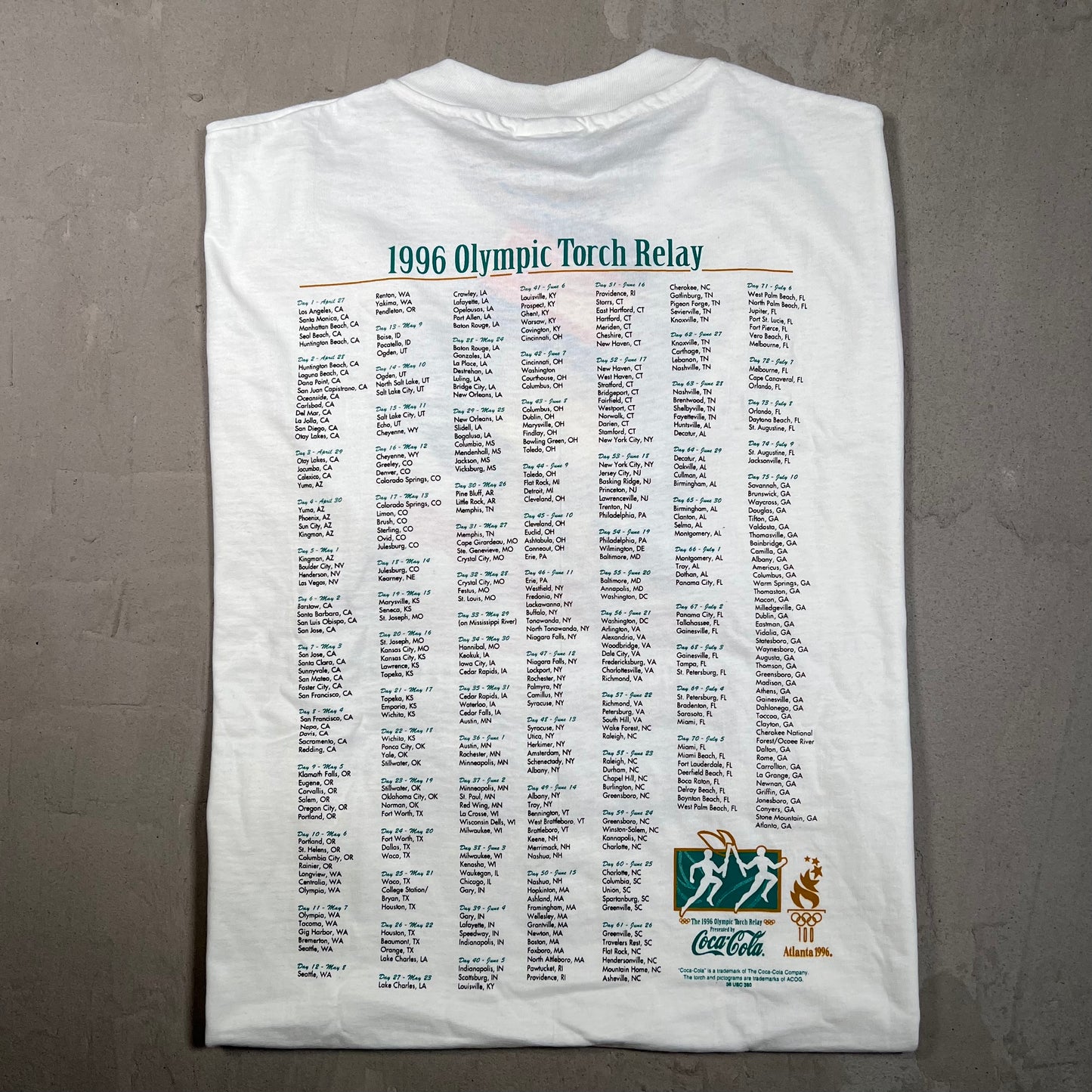 1996 Olympic Torch Relay Tee White Size Large NEW v19698