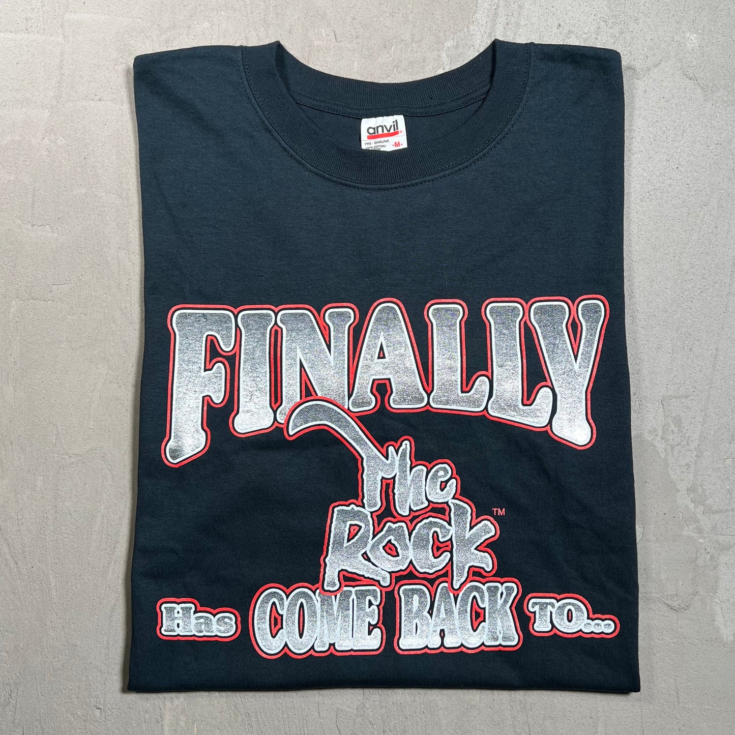 Y2K WWE The Rock "Finally" Black Tee Size Medium USED v19702