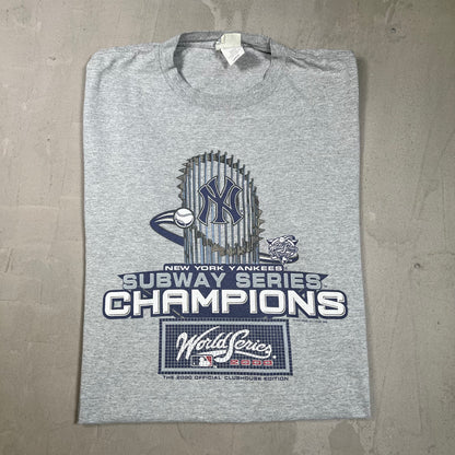 2000 Yankees World Series Trophy Tee Grey Size Large USED v19699