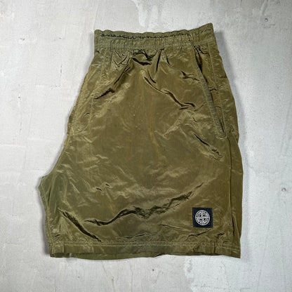 Stone Island Olive Green Nylon Shorts Size XXL USED x17869