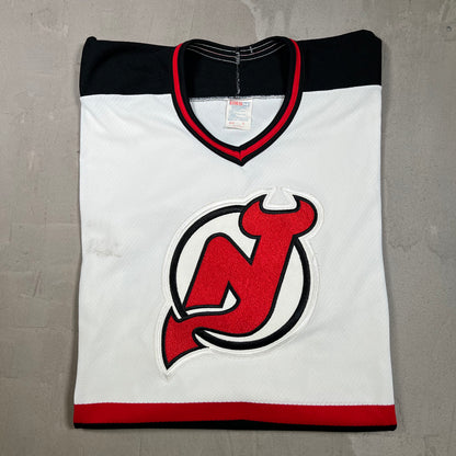 1990s CCM NJ Devils White Jersey Size Medium USED v19717