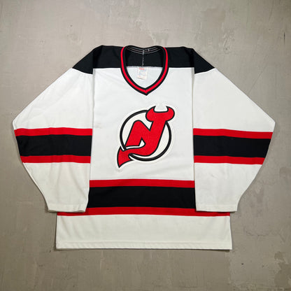 1990s CCM NJ Devils White Jersey Size Medium USED v19717
