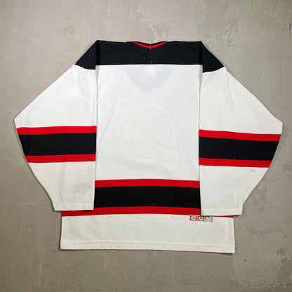 1990s CCM NJ Devils White Jersey Size Medium USED v19717