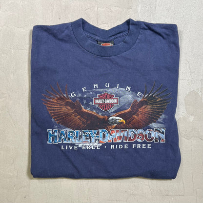 2008 Harley Davidson "Live Free Ride Free" Navy Tee Size Medium USED v19756